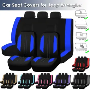 For Jeep Wrangler Car Seat Covers Full Set, 100% Breathable Polyester Cloth Protectors, Airbag Compatible Split Rear Bench Seat Auto Accessories Fit for Most Cars
