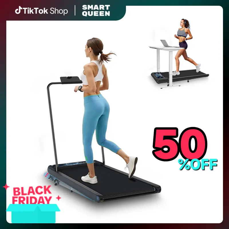 SMART QUEEN 2-in-1 Folding Treadmill with 8% Auto Incline, Portable Under Desk Walking Pad with 2.5HP Silent Motor, 270lb Capacity for Home Office Fitness, Home Fitness Equipment, Home Gym Treadmill