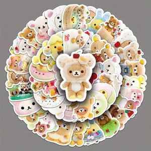 54pcs Rilakkuma Vinyl Stickers - Cute Cartoon Bear Characters In Various Poses & Outfits, Reusable Self-Adhesive Decals For Laptops, Water Bottles, Notebooks, And More, Cute Stickers