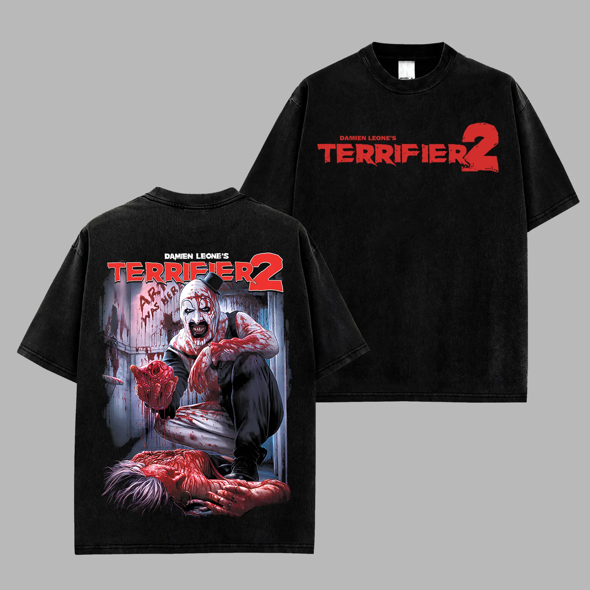 [HorrorStyle] Terrifier 2 Heart Stopper Retro Unisex 100% Heavyweight Cotton T-Shirt – Terrifier Horror Movie Tee, Thriller Movie Shirt, Oversized Vintage halloween Tee, halloween Merch, Gift for Horror Fans