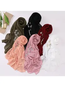 New monochrome chiffon high-end embroidered fringe long scarf hijab Malay headscarf