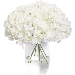 20PCS White Hydrangea Artificial Flowers - Faux Silk Hydrangeas Flowers Heads with Stems Real Touch for Home Wedding Party Table Decor