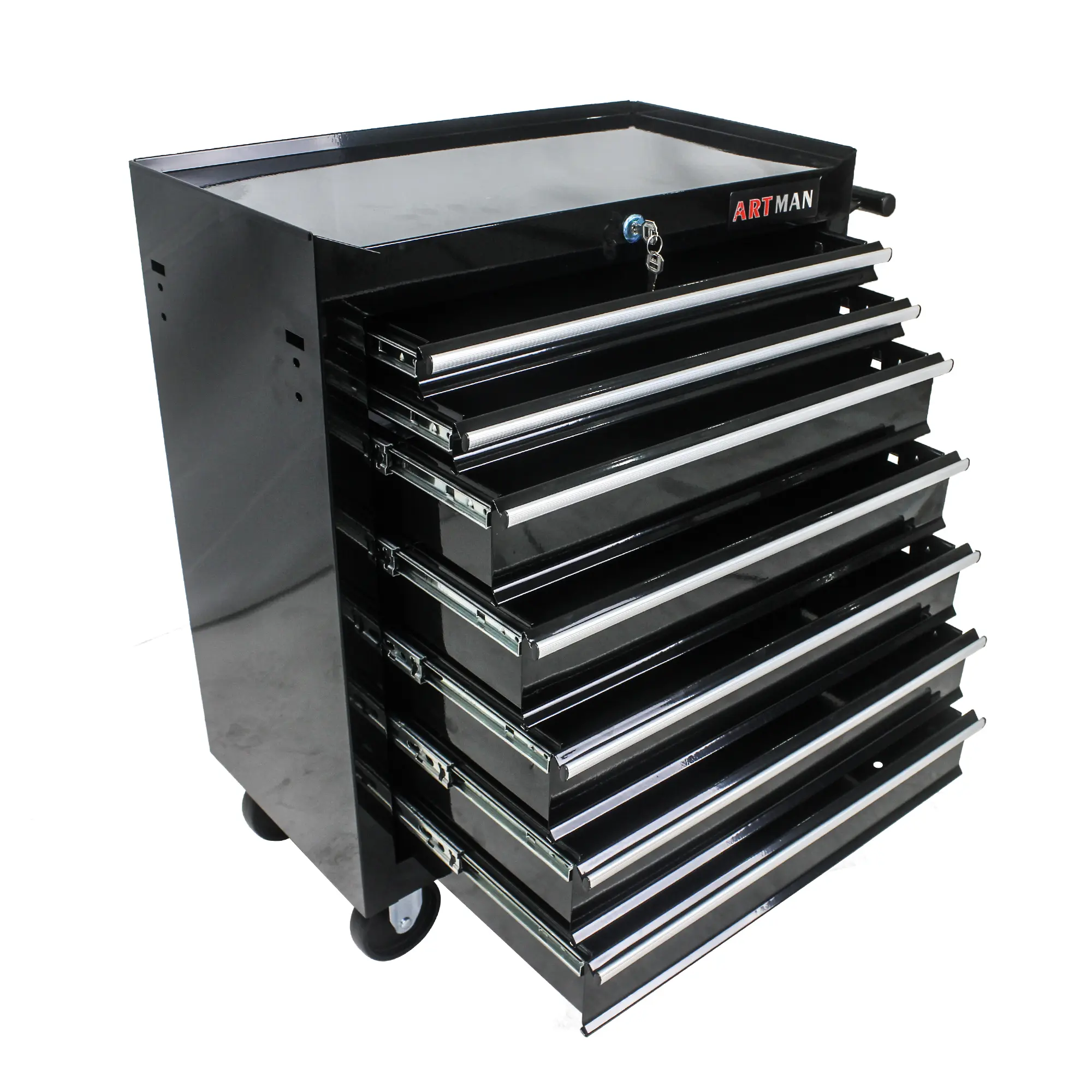 ARTMAN 7-Ball-Bearing Slide Drawers Cold-Rolled Steel Rolling Tool Cabinet - Detachable Anti-Slip Rubber Top, Lockable Wheels, Central Locking System, Protective Liner - for Garage Auto Repair Shops, Warehouses, DIY Enthusiasts