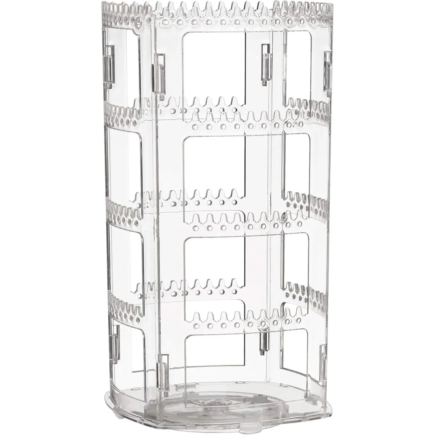 360° Rotating 4-Tier Jewelry Stand - 156 Holes & 160 Grooves for Earrings, Necklaces Boxes Organiser Clear