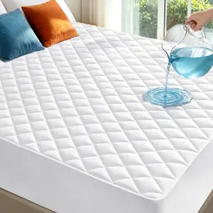 Twin XL Mattress Protector Waterproof Washable Mattress Padded Cover Fitted Extra Long College Dorm Size Bed Protection Noiseless Plastic Bed Pad Deep Pocket Up to 18“ Soft and Breathable（White）