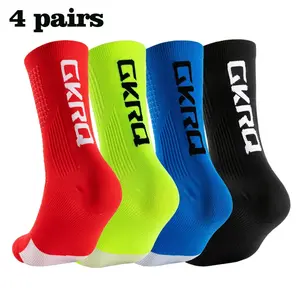 4-Pair Nylon Biking Compression Socks, Knee-High Sports Socks for Cycling, Nurse Use (White & Black)