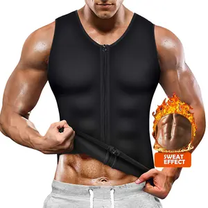 Men's Compression Sweat Sauna Waist Trainer Athletic Stretch Zip Up Vest Body Shaper for Workout Fitness Gym Sportswear