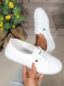 Women’s White Leather Sneakers - Soft Sole Low Top Platform Flats, Comfortable Walking Shoes for Daily Wear & Street Style