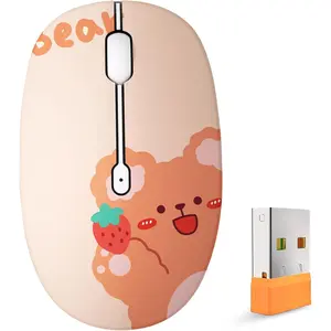 F-MUW02 Cute Bluetooth Wireless Mouse with 2.4GHz USB Receiver, Silent Clicks, AA-Battery Powered, Durable, Lovely Cartoon Mice, Ideal for Kids, Students, Teens on Laptops, Mac, iPad, PC (Kerry Bear)