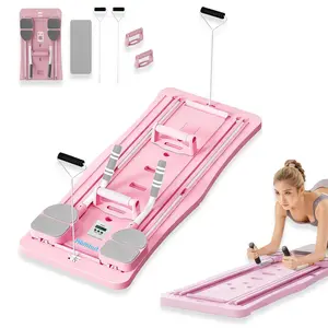 Pilates Board - Pilates Reformer Set, Multi-Purpose Foldable Pilates Reformer Board for Home, 4-in-1 Pilates Sliding Board(Pink&Black)