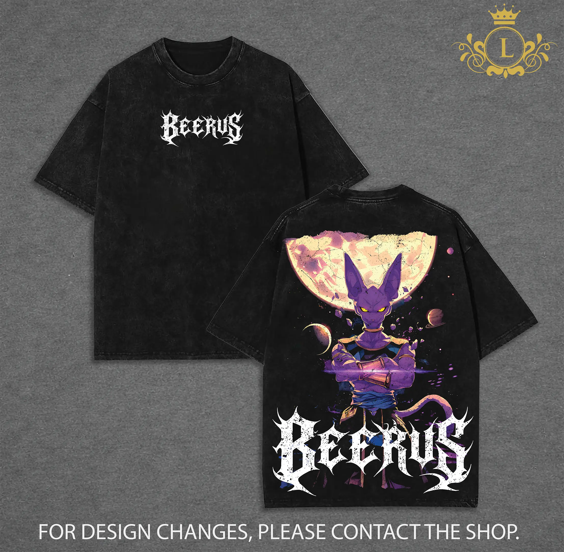 Limited Edition Beerus God of Destruction DB Super Anime Shirt Vintage Washed Tee Black Grey Retro Graphic Powerful Divine Energy Streetwear