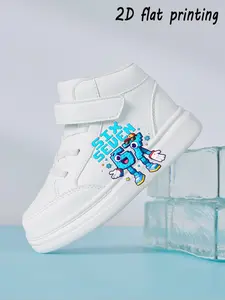 Kids Cartoon Six Seven Number Graphic Hook & Loop Trendy High Top Sneakers, 2D Flat Printing Casual Shoes for Toddlers, All Seasons Comfortable PU Upper