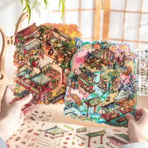 8 pieces of landscaping 2.5D landscaping stickers Fun national tide style PVC material national tide retro style DIY decoration decompression landscaping material stickers