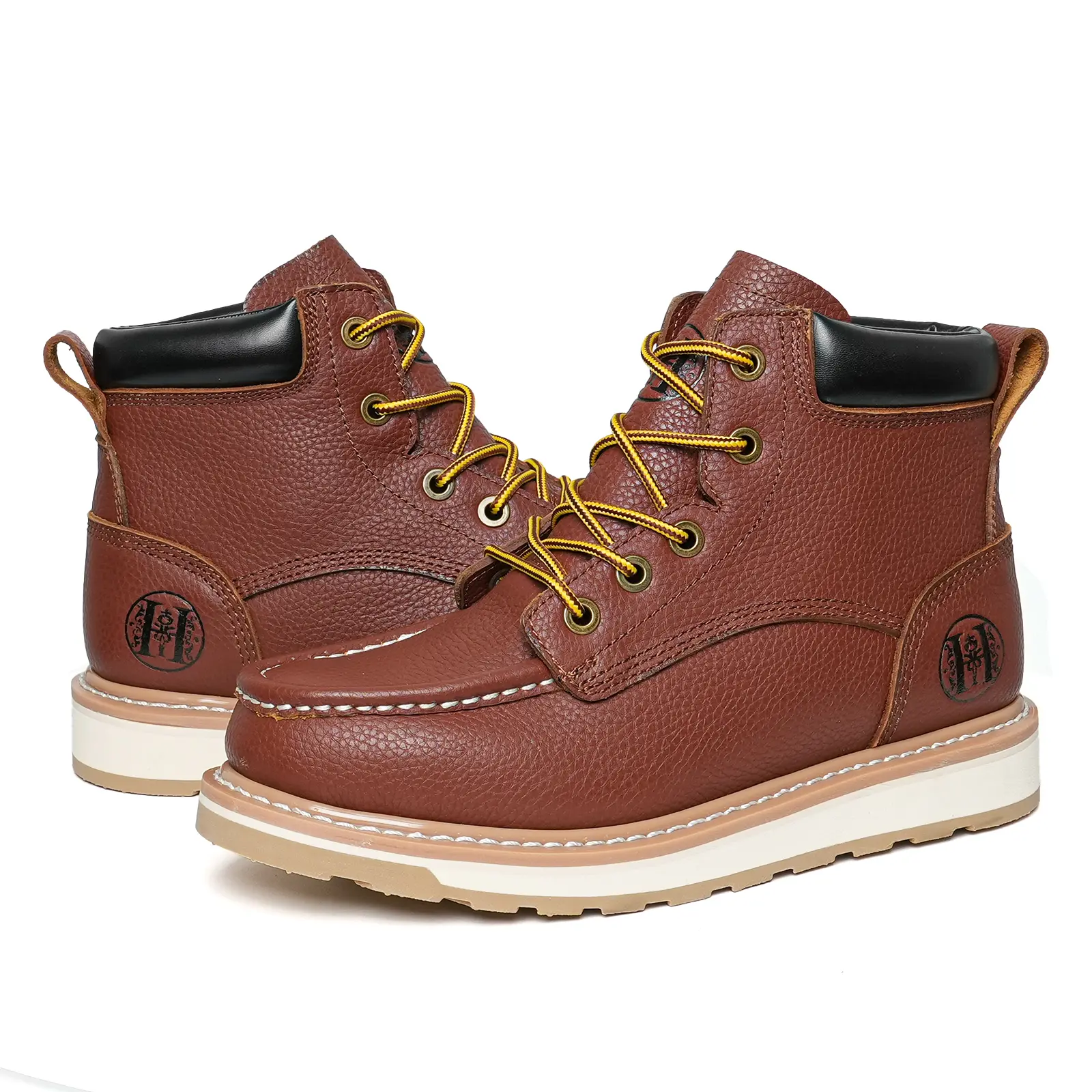 HANDPOINT VCK3036D Men's 6" Soft Toe Work Boots, EH Rated, Slip Resistant Rubber Outsole, Durable & Breathable Leather Work Boots for Construction, Warehouse & Industrial Work