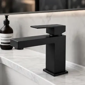 ARCH Modern Single Hole Bathroom Faucet, Solid Brass Single Handle Vanity Sink Tap, Matte Black/Chrome/Brushed Nickel Finish Options, Contemporary Square Basin Faucet with Pop-Up Drain & Supply Lines, Water-Saving 1.2 GPM, CUPC NSF Certified