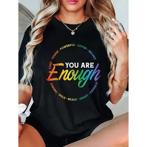 100% Cotton Gay You Are Enough Rainbow Pride Flag Ally LGBTQ Men Women T-Shirt
