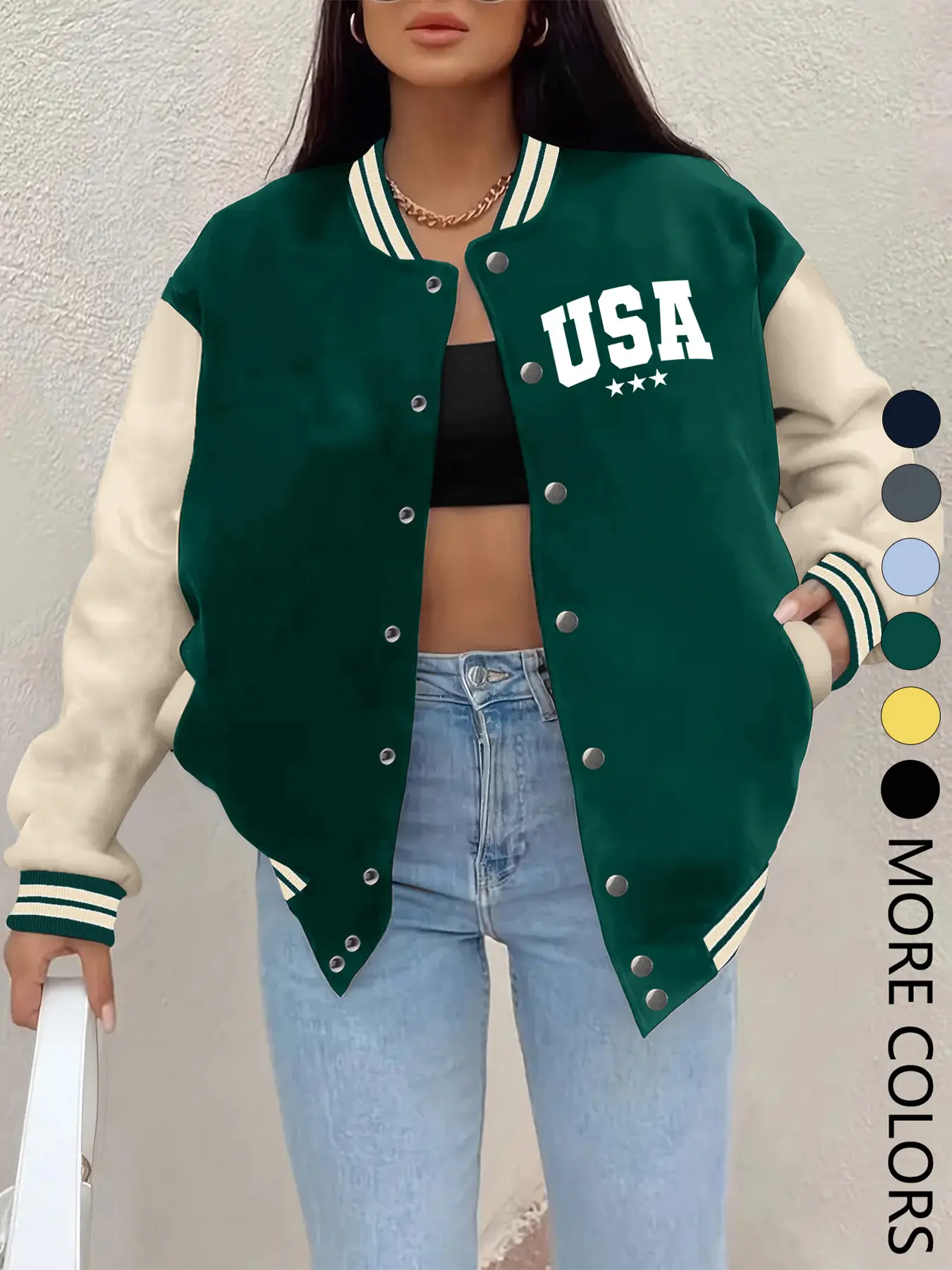 New Women's Baseball Jacket Fitted Fall Winter, Creative Letter Print, Casual Sporty Coat, Comfortable Versatile Jacket, Multiple Trend Colors, Casual Athletic Jacket, Casual Comfy Jacket