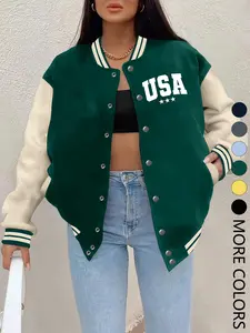 New Women's Baseball Jacket Fitted Fall Winter, Creative Letter Print, Casual Sporty Coat, Comfortable Versatile Jacket, Multiple Trend Colors
