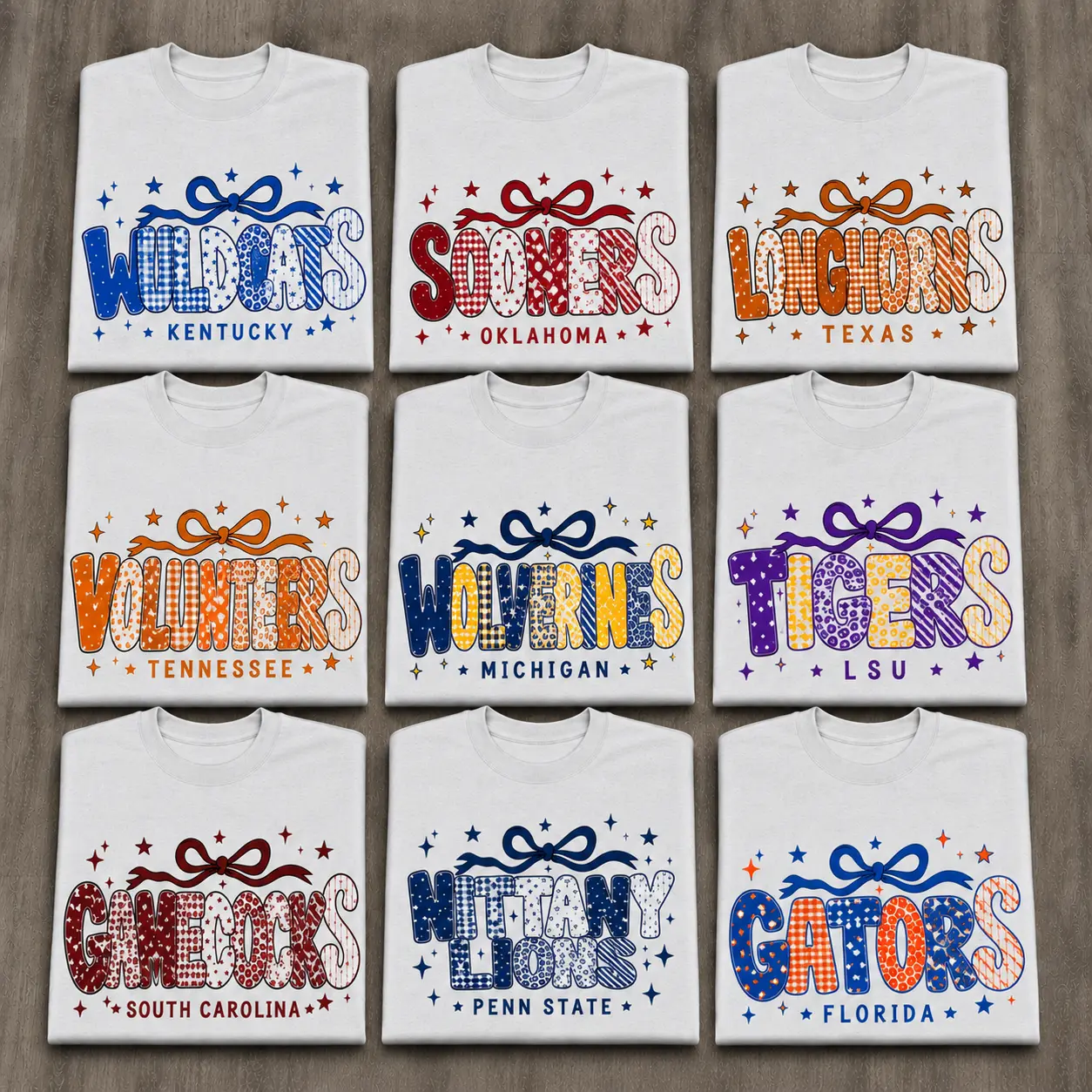 All Team College Game Day Unisex T Shirt, Vintage Varsity Bow Graphic Tee, Retro Preppy Aesthetic Soft Cotton Oversized Casual Shirt, Football Fan Inspired Streetwear Gift for Women Men