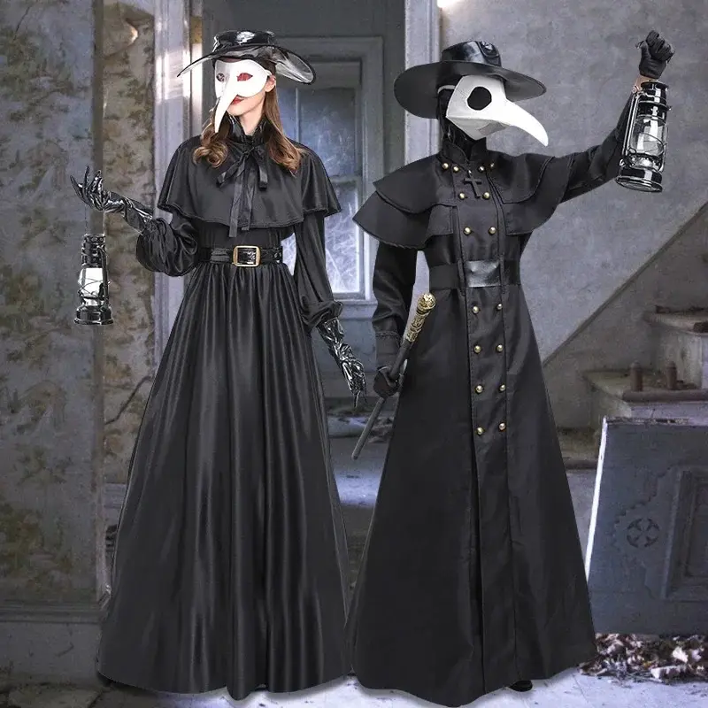 Halloween Medieval Steam Punk Plague Doctor Costume Beak Crow Long Mouth Mask Cotton Blend Polyester Fiber S-5XL Womenswear