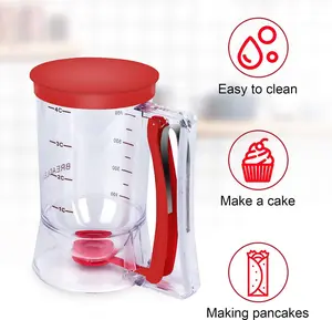 Pancake Batter Dispenser – 4-Cup Batter Dispenser with Squeeze Handle & Measuring Marks for Pancakes, Waffles, Muffins, Crepes & Cupcakes – Baking Tool(Red)