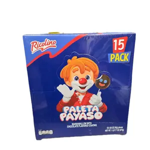 Ricolino Paleta Payaso Marshmallow Lollipops with Chocolate Coating – 15 Pack (1.58 oz Each)