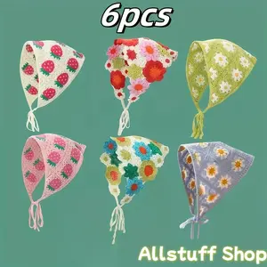Women's 6pcs Sweet Triangle Scarf Set - Elegant Female Headband, Fashionable Outdoor Hair Accessory