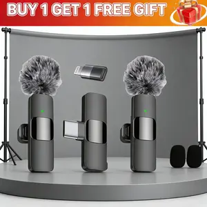 2-in-1 Wireless Lavalier Microphone  Noise Reduction Mini Mic for Smartphone