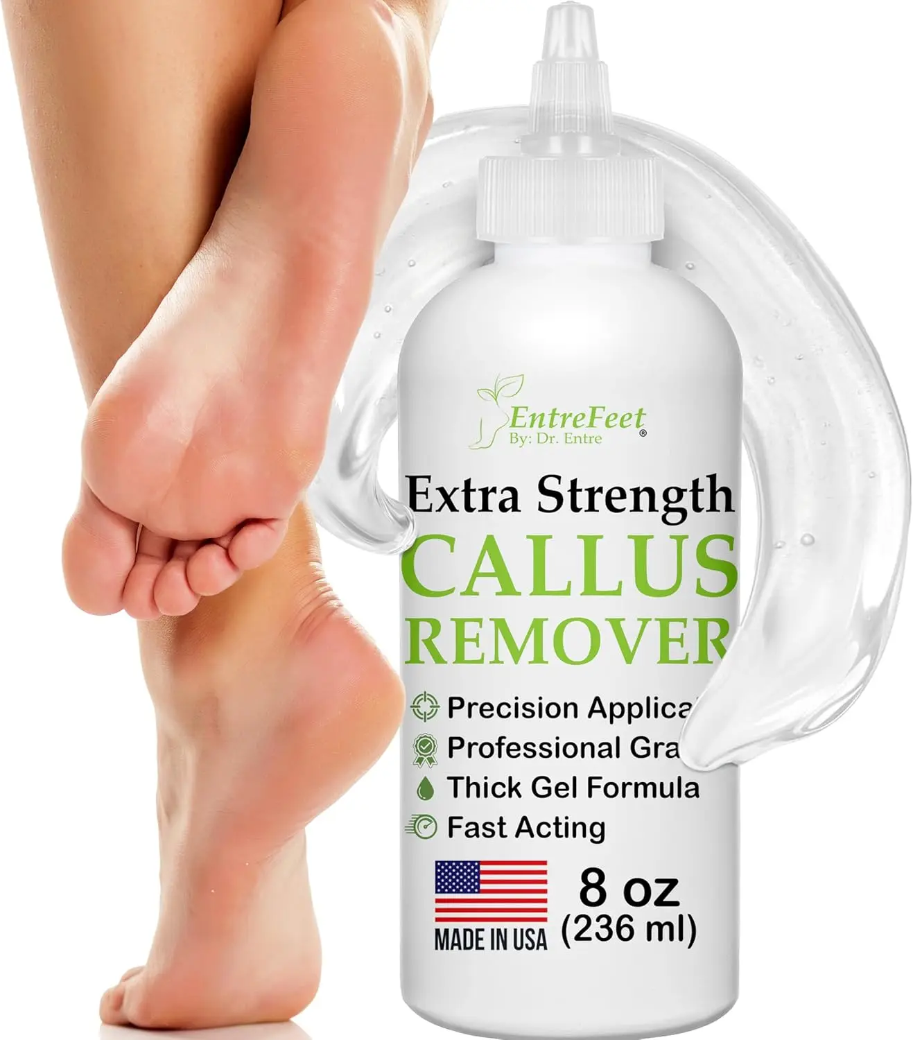 Callus Remover for Feet (Extra Strength 8 oz) Foot Callus Remover Gel | Salon Results at Home in Minutes, Easily Softens and Removes Dead Hard Skin on Heels & Feet, Pedicure Tool for Feet