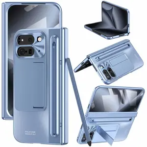 For Google Pixel 10 Pro Fold Case with Pen & Pen Holder, Pixel 10 Pro Fold Case with Hidden Stand Tempered Glass Screen Protector Hinge Protection Heavy Duty Shockproof Phone Cover