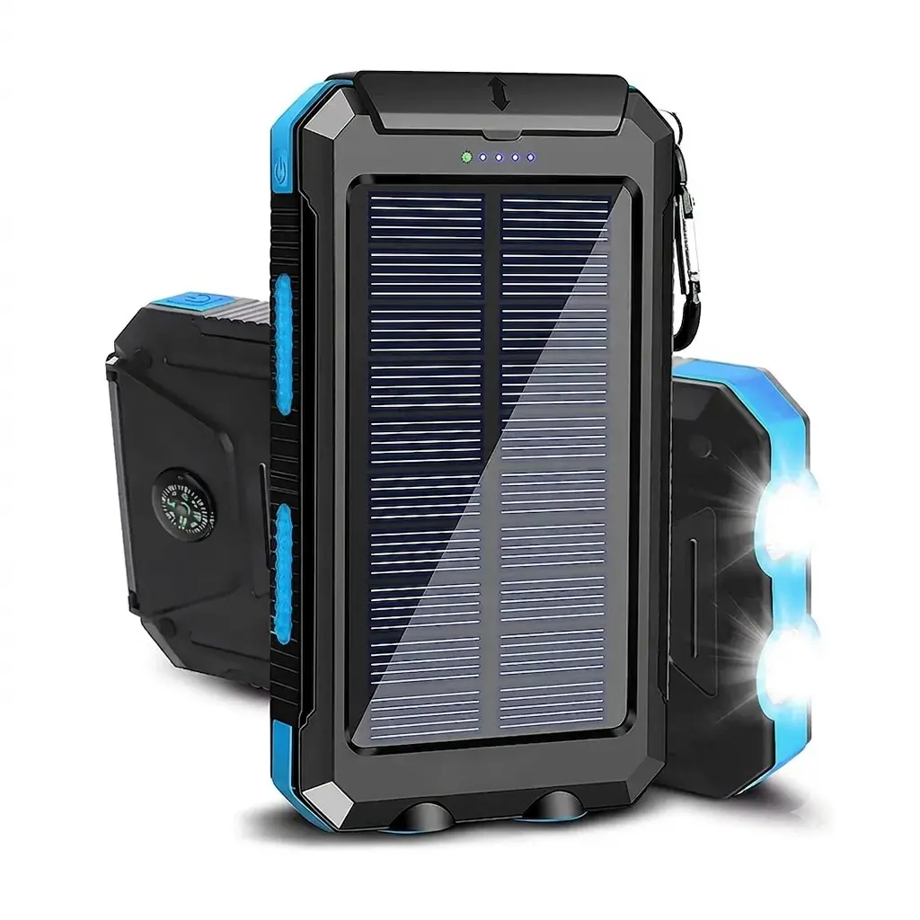 10000 mAh Portable Solar Power Bank with Solar Panels, Solar Powered Charger with Dual LED Flashlights, Power Bank for Travel, Camping, Travel Gadgets, Solar Cell Powered