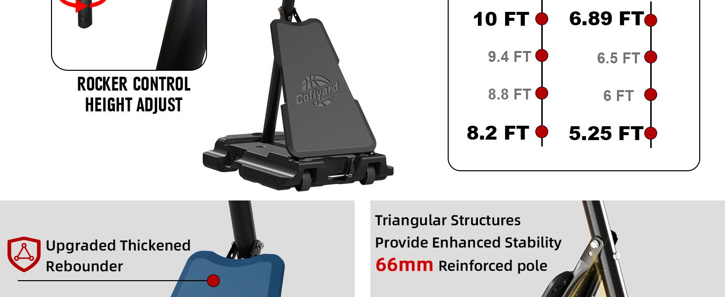 COFIYARD Enhanced version Basketball Hoop Outdoor with 44 Inch Shatterproof Backboard, 5.25-10FT Height Portable Basketball Hoop with Sandbag, Adjustable Basketball Goal System