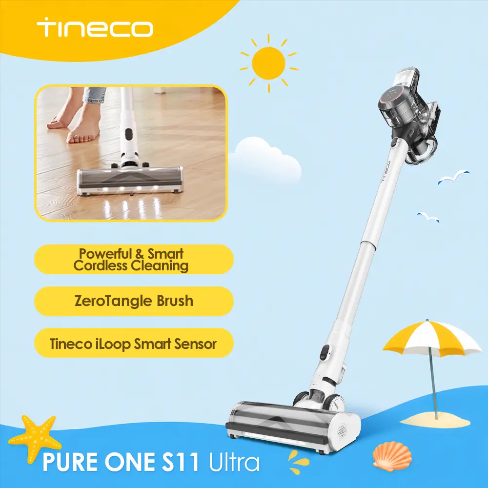 TINECO Pure One S11 Ultra Smart Cordless Stick Vacuum Cleaner - Rechargeable, Anti-Tangle ZeroTangle Brush, Lightweight, Quiet, Powerful Suction, Detachable Handheld Convertible, Multiple Attachments, Smart App Integration, Docking Station