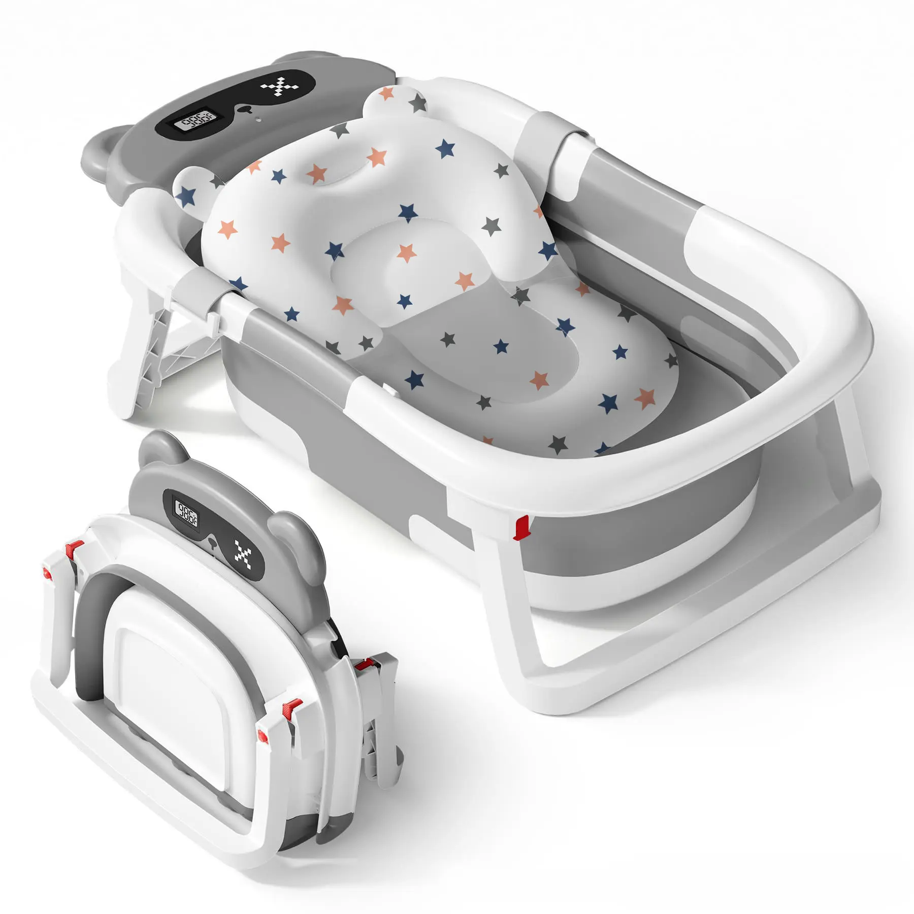 BabyBond Collapsible Baby Bathtub with Real-Time Temp Monitor, Showerhead Holder, Floating Soft Cushion, Non-Slip Design, 10.5cm Foldable Baby Bathtub Set for Small Baths, #SummerVibes