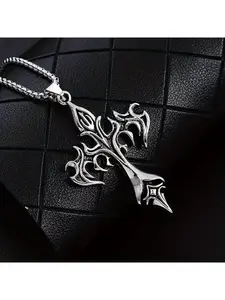 Vintage Punk Style Iron Warrior Stainless Steel Necklace for Men Creative Cross Flame Pendant Trendy Personalized Jewelry