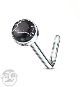 20G Black Agate Stone Top L Bend Nose Ring