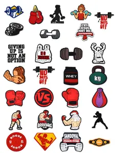 12/20/28pcs PVC Shoe Decorations, Shoe Charms, Footwear Boxing Strong Man Fitness Garden Shoes Buttons, Fits Wristbands, Sandals Accessories, Wooden Buckles