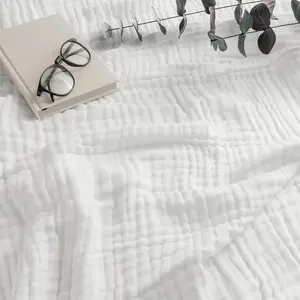 Comfy Cubs Muslin Blanket, Extra Large 108” X 90”, 6 Layer Cooling Cotton Softness (White, King)