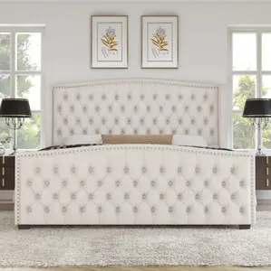 AMERLIFE Platform Bed Frame, Upholstered Bed with Deep Button Tufted & Nailhead Trim Wingback Headboard/Hardwood Slats/Durability&Sturdy/No Box Spring Needed/Queen/King/California King Size/Best Gift Ideas/Christmas Gifts