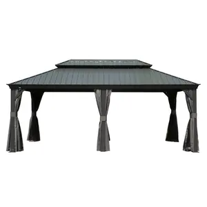 12' X 20' Hardtop Gazebo Large Outdoor Metal Gazebo with Galvanized Steel Double Roof Canopy, Aluminum Frame, Curtains and Netting for Patio, Deck, Garden, Grey On-Site