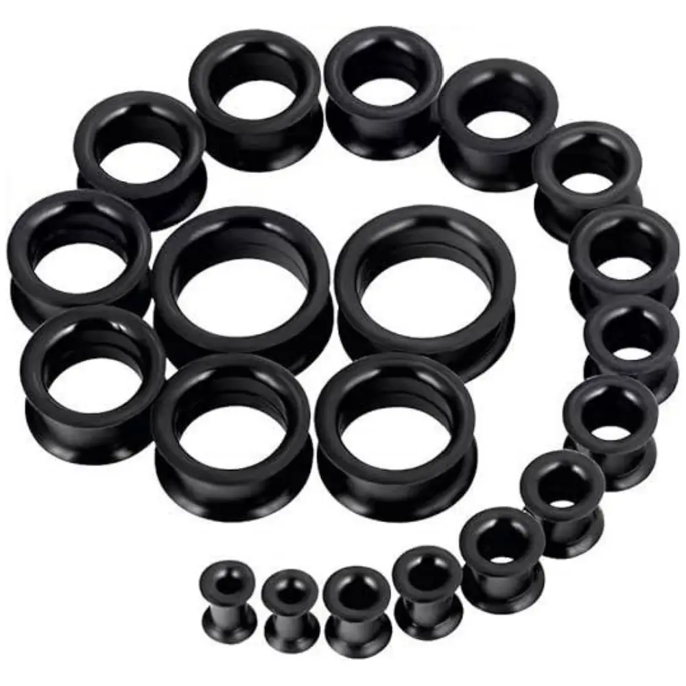 10 Pairs Unscented Silicone Ear Gauge Stretching Kit - Soft, Flexible Multi-Size Tunnels, Plugs with 6mm-25mm Double Retainers (Beauty & Personal Care)