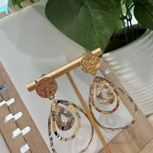 Elegant Gold-Tone Hoop Earrings with Intricate Design for Women's Fashion Accessories