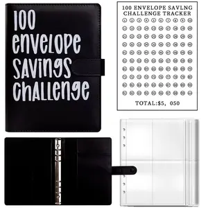 100 Envelope Savings Challenge Binder – A5 PU Leather Budget Book with Cash Envelopes & Tracker – Fun Family Finance Tool