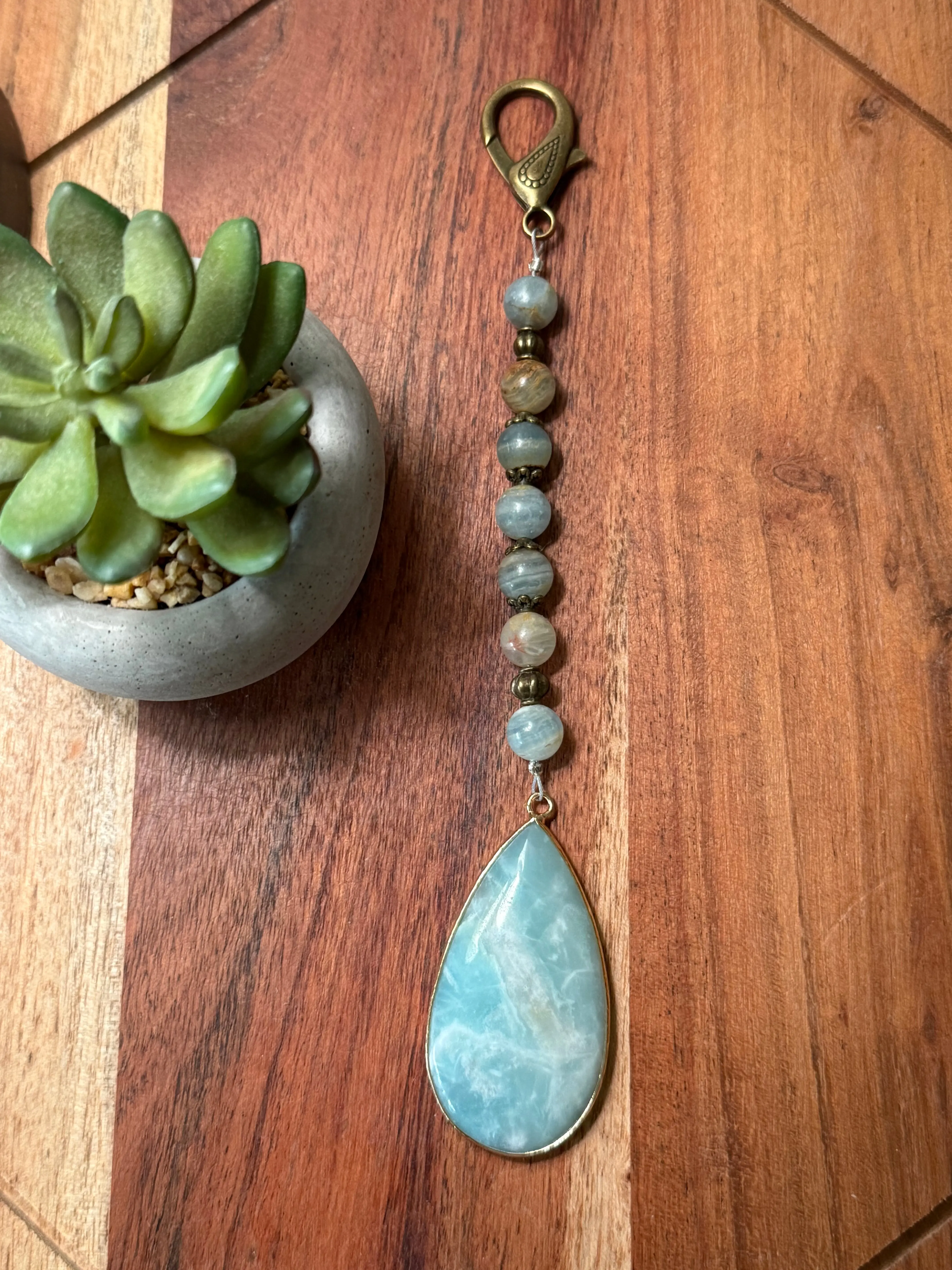 Handmade Bag Charm - Amazonite Stone Pendant