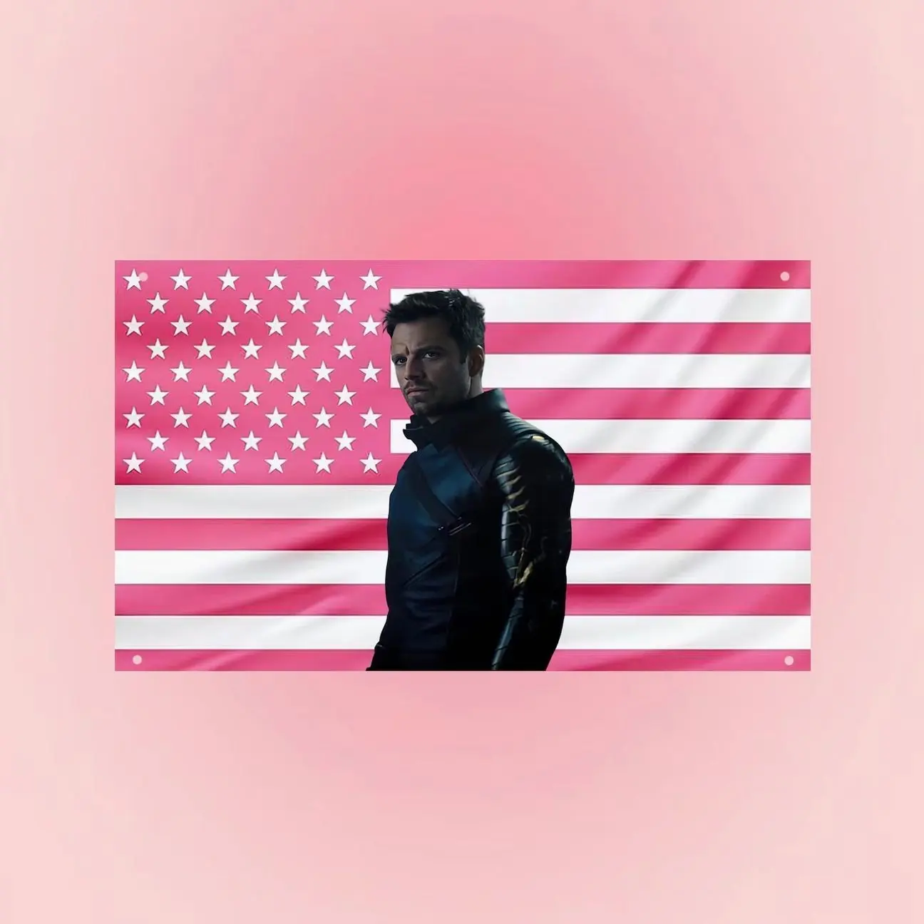 Bucky Barnes Pink USA Flag | Winter Soldier Marvel Banner | Hot Sebastian Stan Wall Decor | Aesthetic Dorm & Frat Flag
