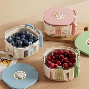 Double Layer Collapsible Fruit Strainer with Handle, Food Grade Draining Basket, Multi-Functional Storage Box with Fork, Perfect for Washing and Serving Fruits, Kitchen Strainer Utensils, Kitchen Gadgets