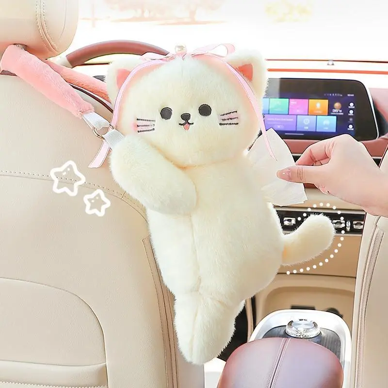 Short Plush Car Tissue Holder Cartoon Car Tissue Box Hanging Type Cute Tissue Box for Car
