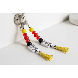 Red Black and Yellow Rise and Shine Mother Cluckers Beaded Keychain | Funny Chicken Lover Keychain