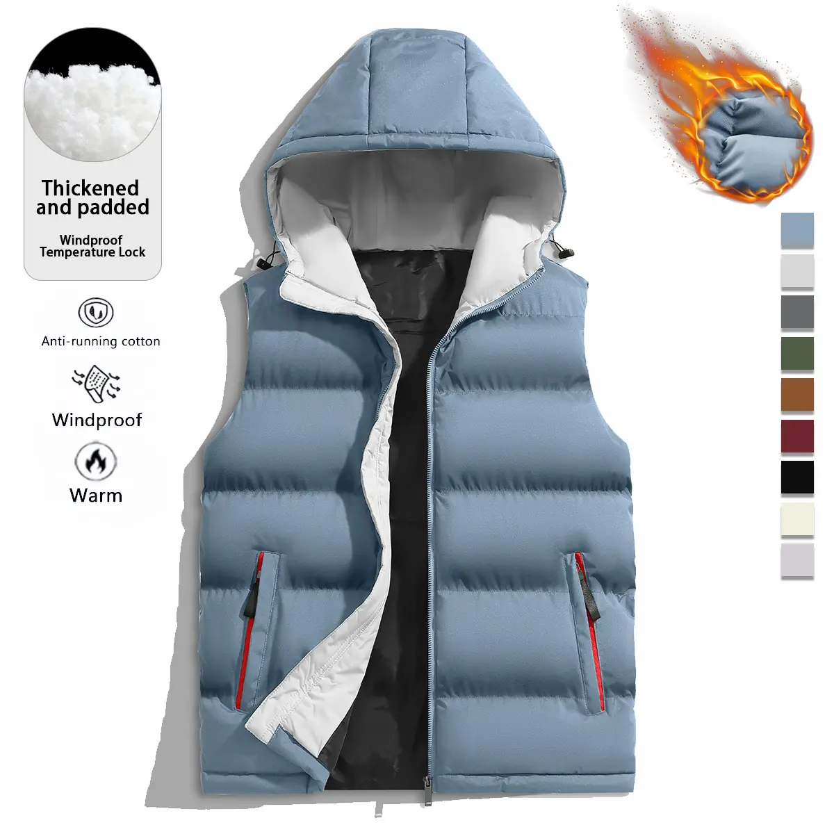 Men's casual hooded vest, warm and windproof, can be paired with sweatshirts or cardigans, stylish and versatile, suitable for everyday casual wear and outdoor activities, ideal for autumn and winter. Menswear Tops Gilet Wetsuit Outfit