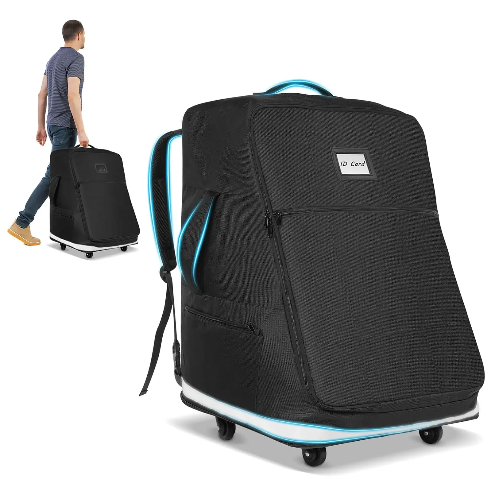 Car Seat Travel Bag for Airplane with Swivel Wheel, Extendable Height Padded Carseat Travel Backpack Large Storage Bag, Baby Infant Booster Seat Bags for Air Travel